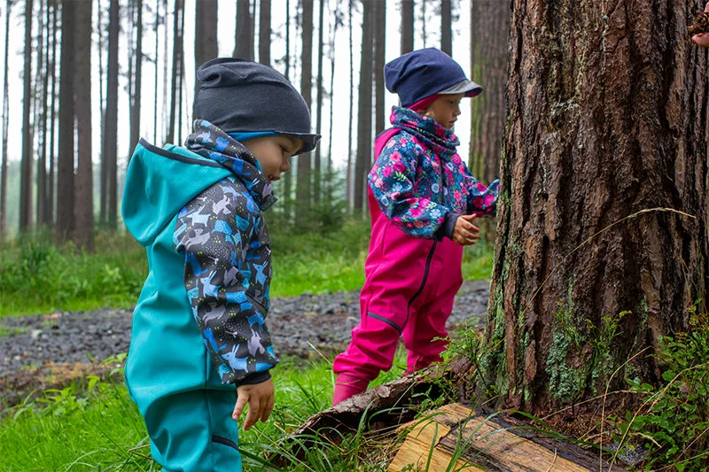 Dětská softshellová bunda Unuo s fleecem Květinky fuchsiová