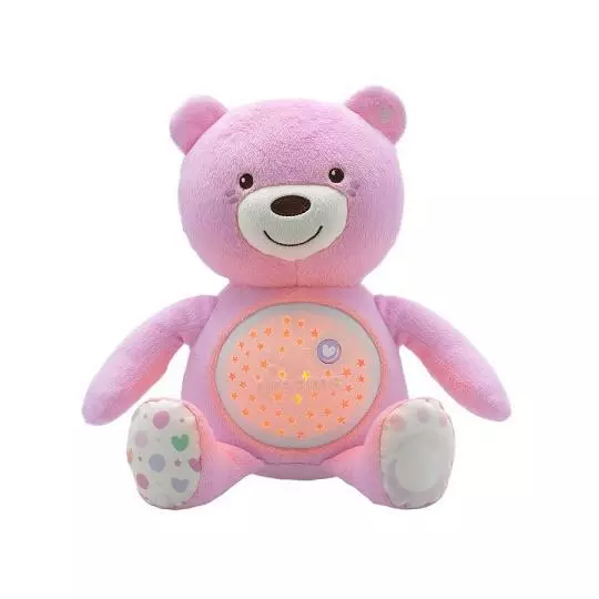 CHICCO Medvídek usínáček s projektorem a hudbou Baby Bear First Dreams růžová 0m+