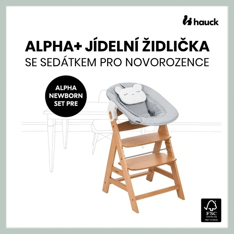 Hauck Alpha+ dřevěná židle+novorozenecký set Pre, 0m+, Nature Grey
