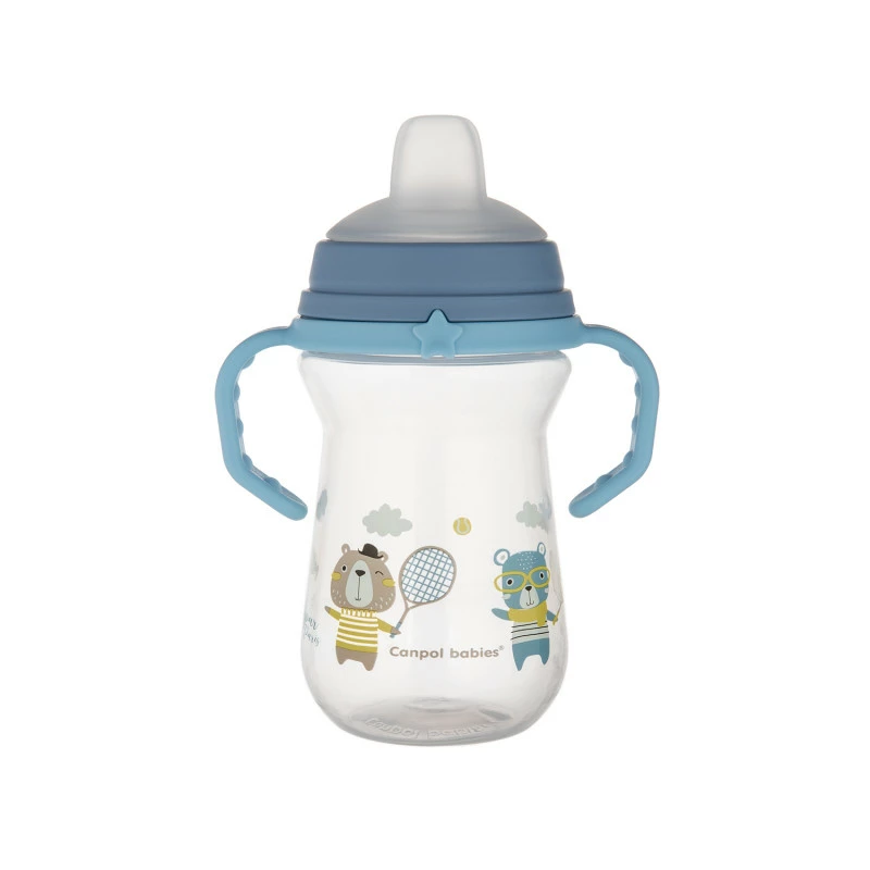 Canpol babies Hrneček se silikonovým pítkem FirstCup BONJOUR PARIS 250ml Blue