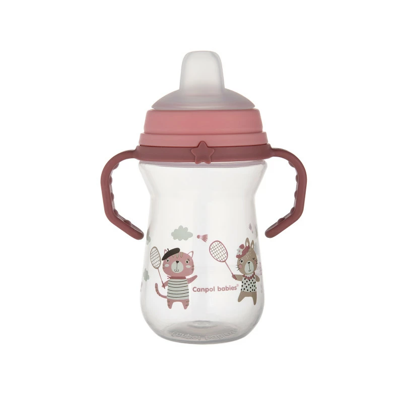 Canpol babies Hrneček se silikonovým pítkem FirstCup BONJOUR PARIS 250ml Pink