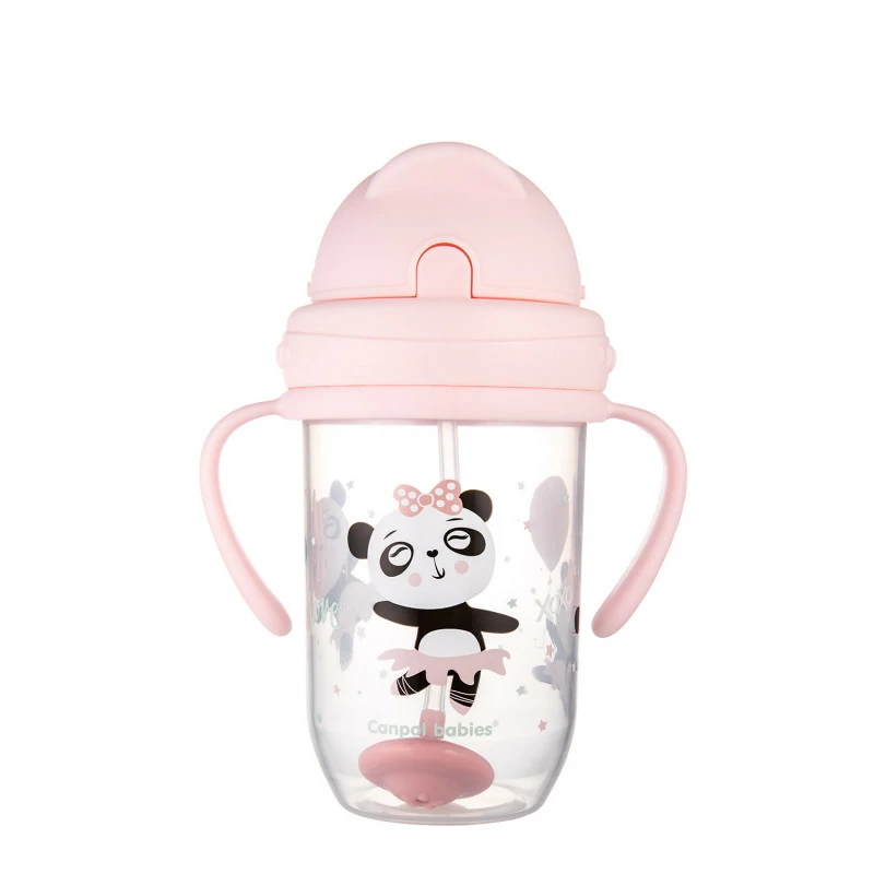 Canpol babies Nevylévací hrneček se slámkou a závažím EXOTIC ANIMALS 270ml Růžový