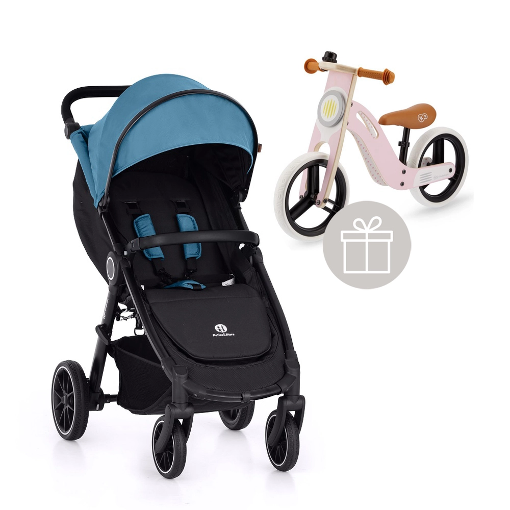 PETITE&MARS Kočárek sportovní Street+ RWS Black Ocean Blue Complete + odrážedlo Uniq Pink