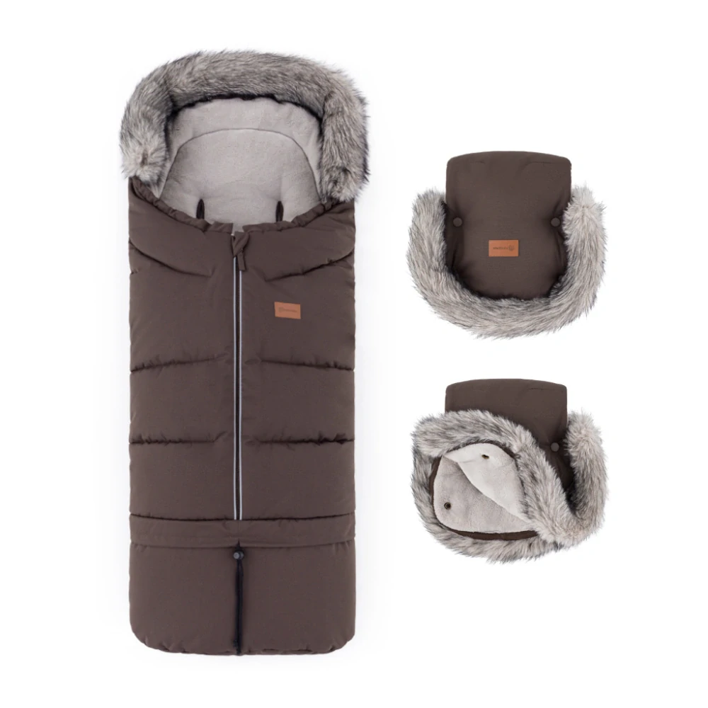 PETITE&MARS Set zimní fusak Arctic 4v1 + rukavice na kočárek Furry Rich Brown
