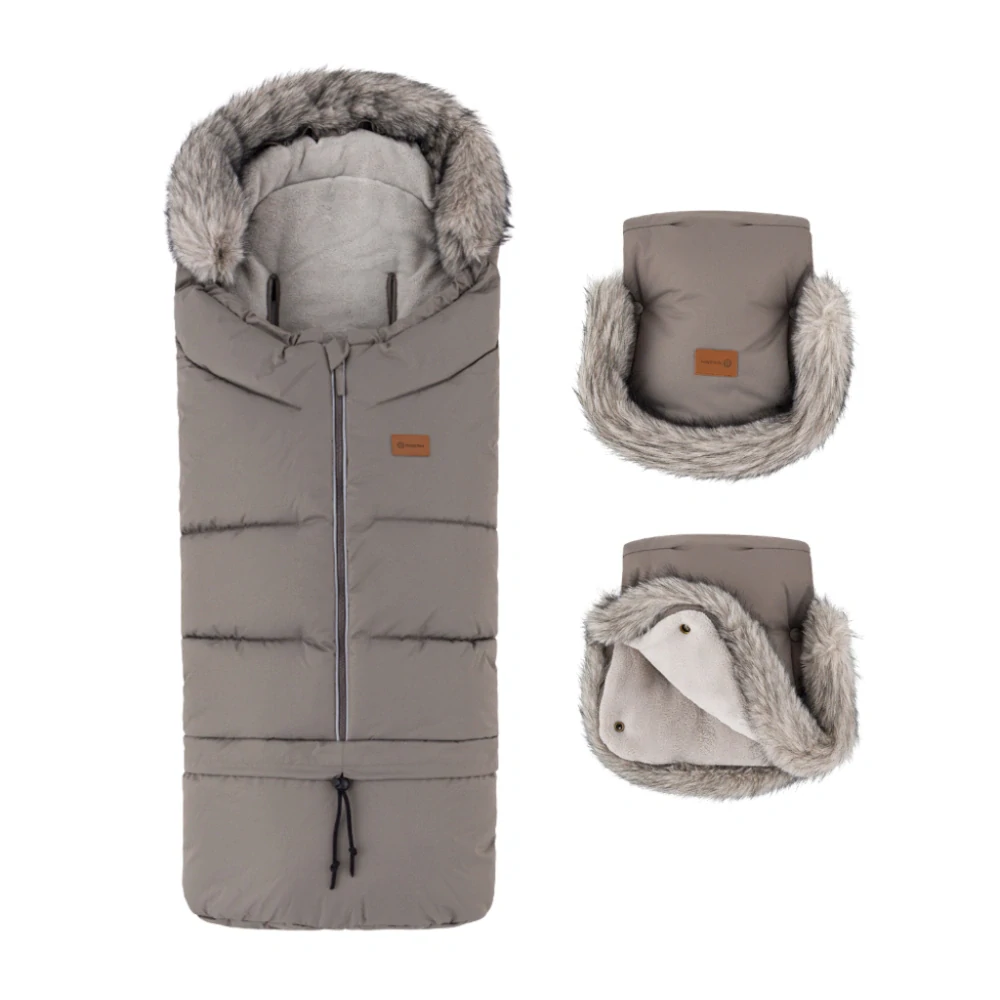 PETITE&MARS Set zimní fusak Arctic 4v1 + rukavice na kočárek Furry Mocha Mousse
