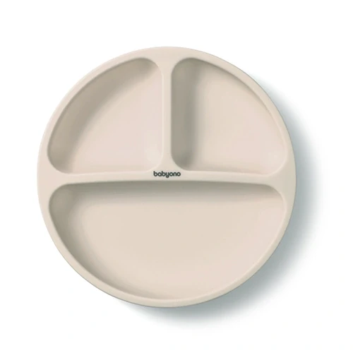 BABYONO Talíř silikonový s přísavkou - beige 6m+