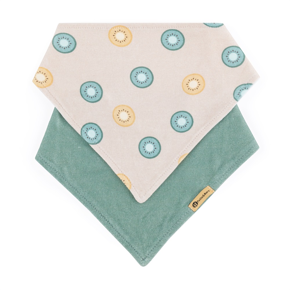 PETITE&MARS Bryndák bandana Luke 2 ks Beige Kiwis&Misty Green 3m+