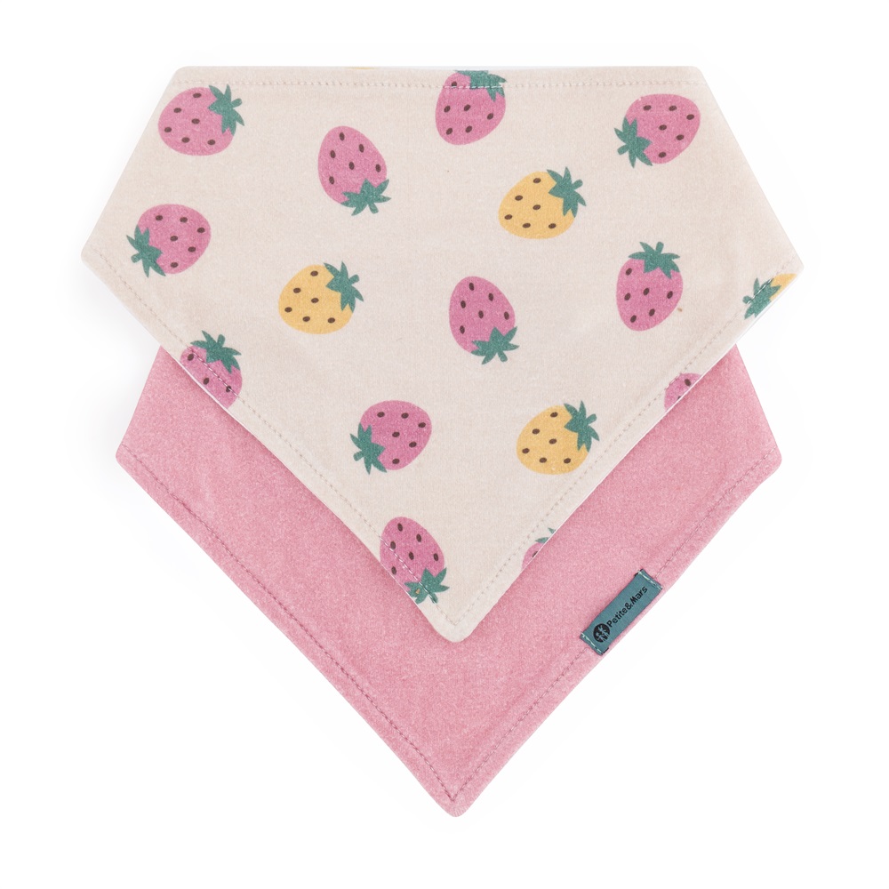PETITE&MARS Bryndák bandana Luke 2 ks Beige Strawberies&Dusty Rose 3m+