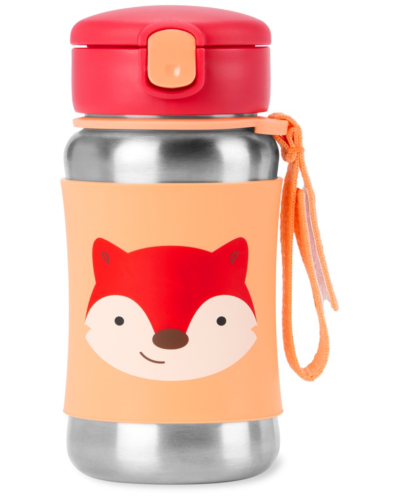 SKIP HOP Spark Style Láhev s brčkem na vodu nerez Liška 12m+