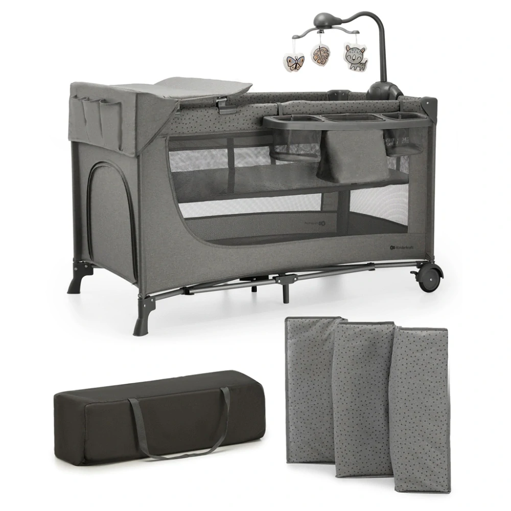 KINDERKRAFT Postýlka cestovní Joy 2 s doplňky Dark Grey
