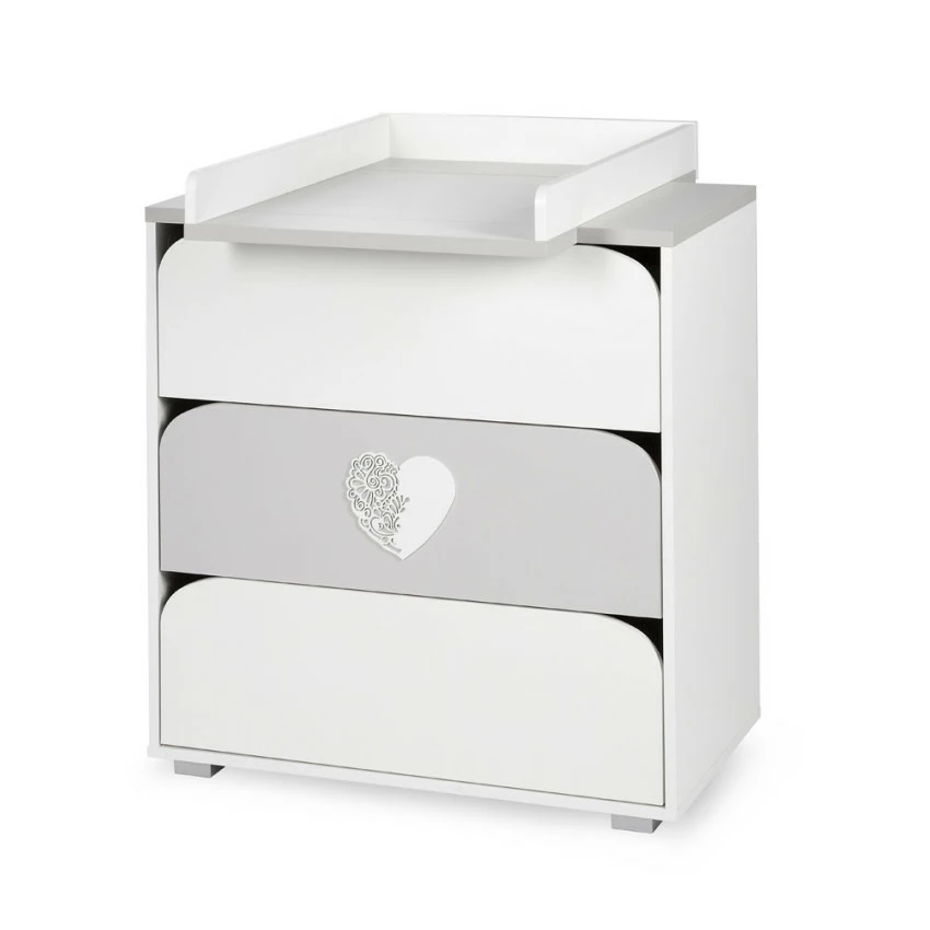 KLUPŠ Přebalovací komoda Nel Heart White-Gray