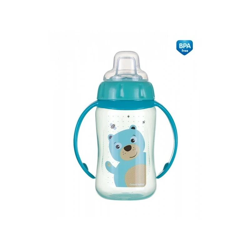 Canpol babies Tréninkový hrníček CUTE ANIMALS se silikonovým pítkem a úchyty 320ml tyrkys