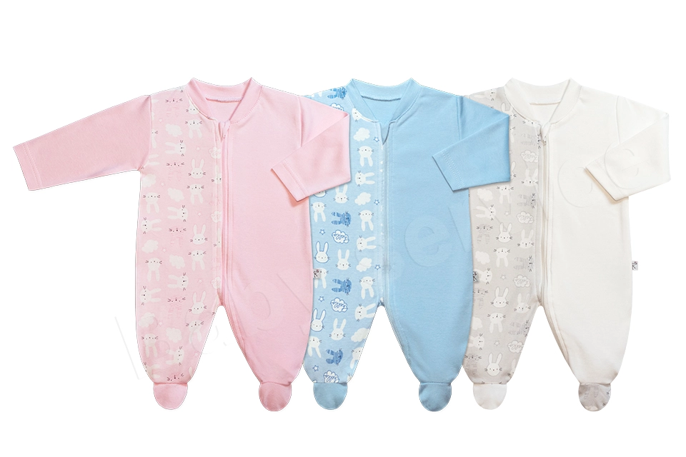 Bavlněný overal se zipem Zajíci Baby Service béžová velikost 80