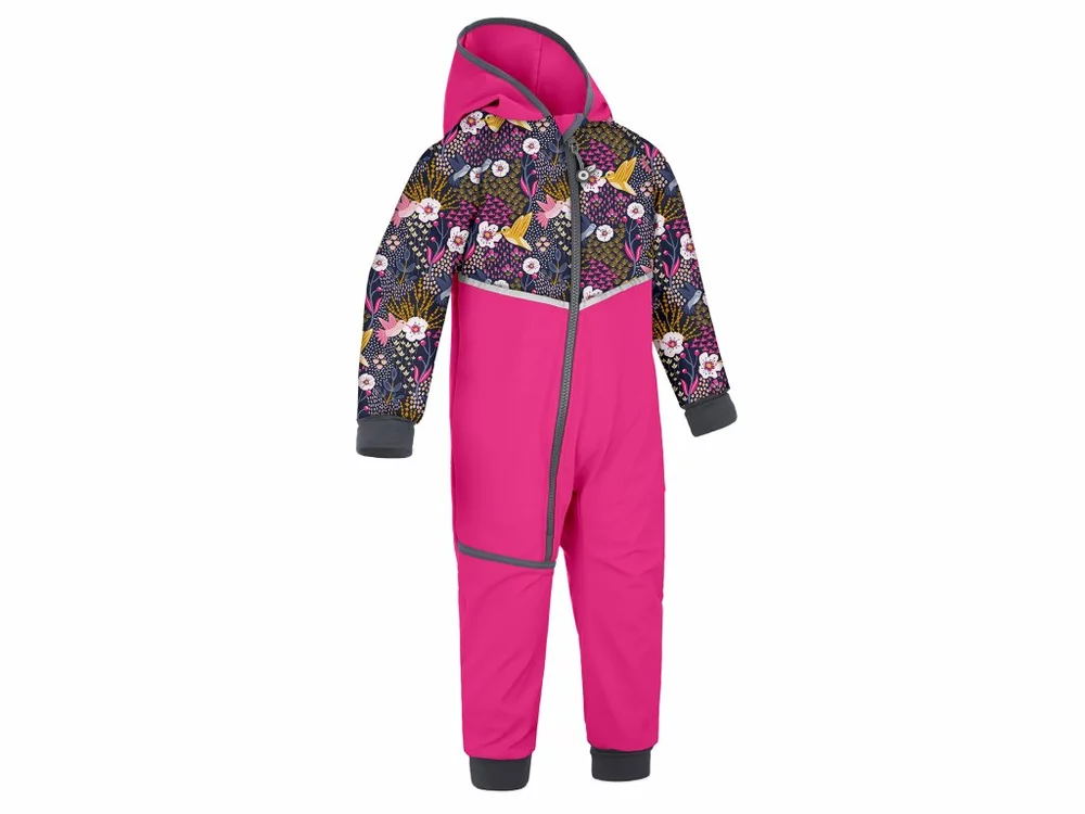 Batolecí softshellová kombinéza Unuo s fleecem Mini Fuchsiová/Kolibřík