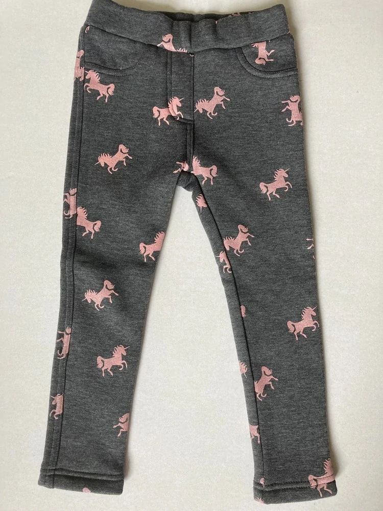 Dívčí zateplené legíny Topo in Fashion šedé s růžovými jednorožci