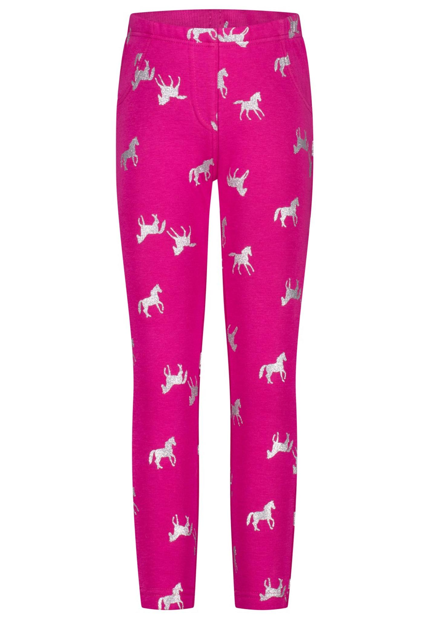 Dívčí zateplené legíny Salt and Pepper růžové se stříbrnými koníky velikost 134