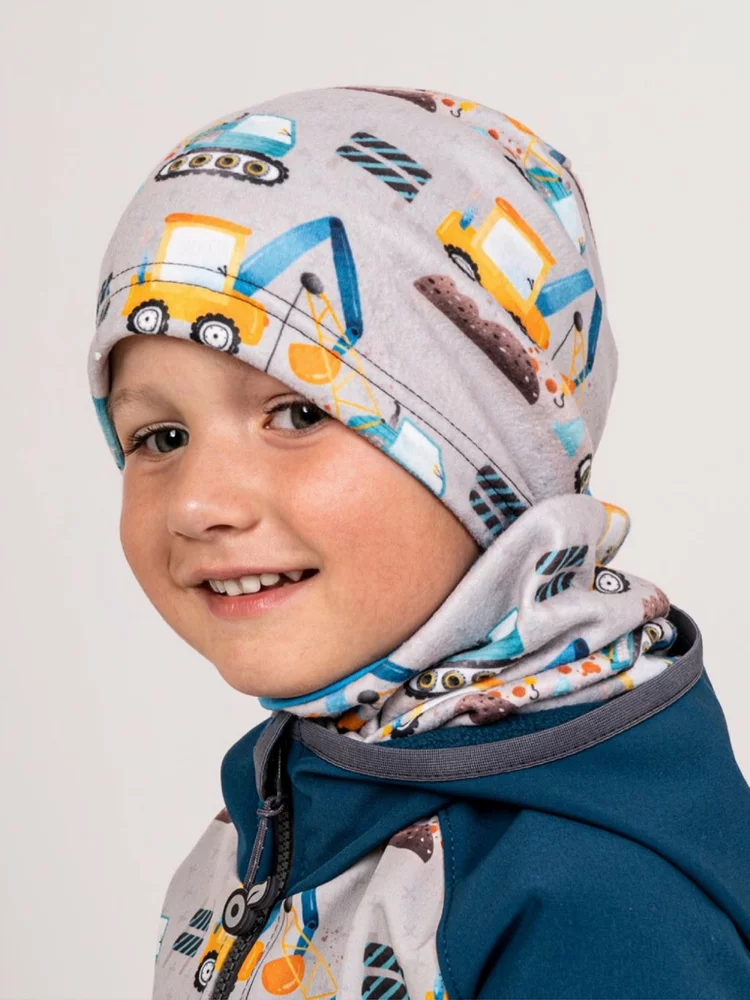 Dětská fleecová čepice spadená Unuo Bagry
