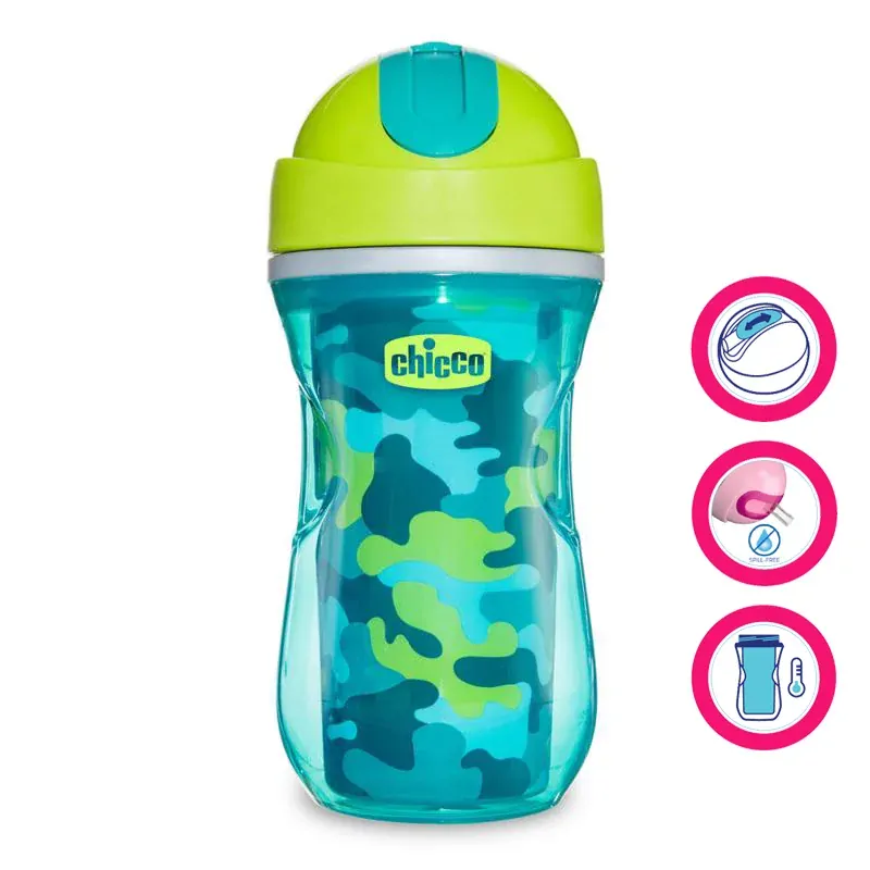 CHICCO Hrneček Sport termo s brčkem 266 ml 14m+ Zelený
