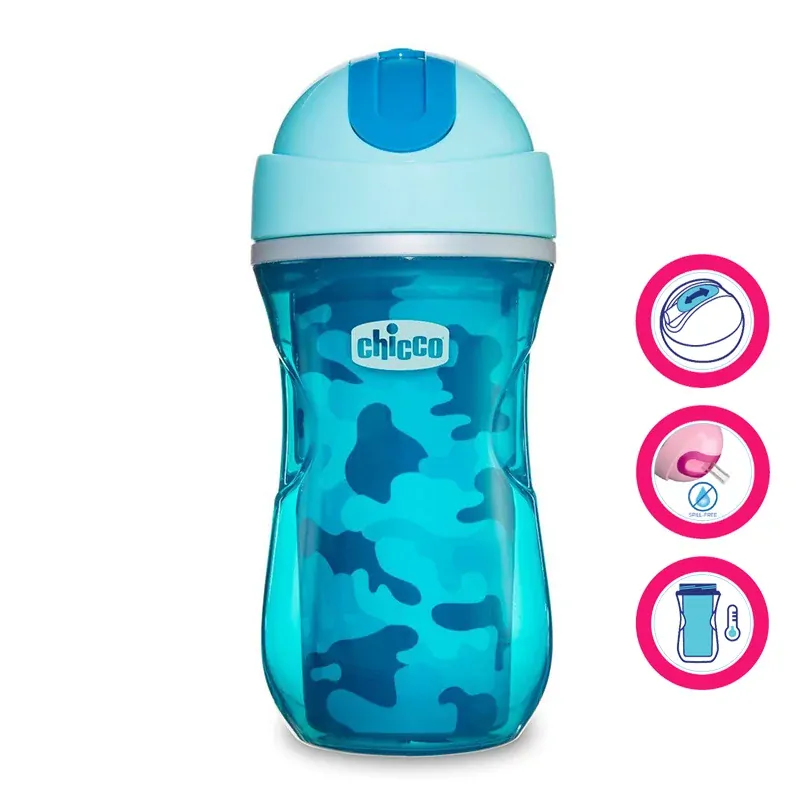 CHICCO Hrneček Sport termo s brčkem 266 ml 14m+ Modrý