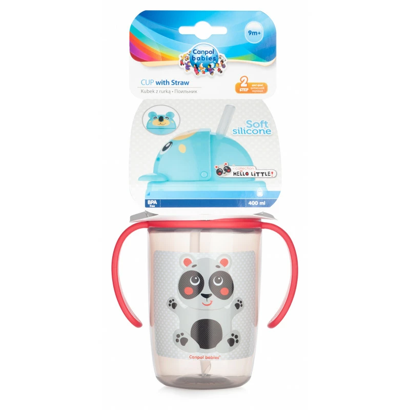 Canpol babies Hrneček se silikonovou slámkou HELLO LITTLE 400ml béžový