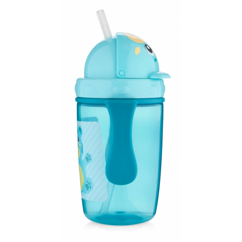 Canpol babies Hrneček se silikonovou slámkou HELLO LITTLE 400ml zelený