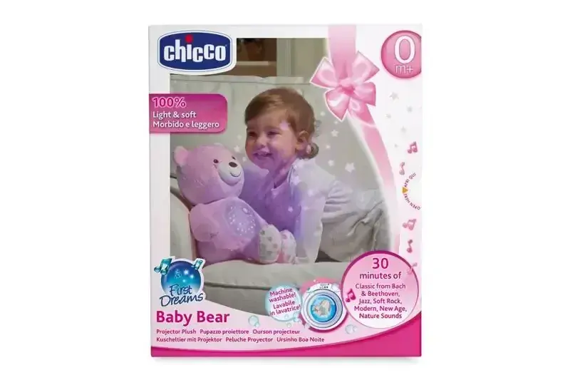 CHICCO Medvídek usínáček s projektorem a hudbou Baby Bear First Dreams růžová 0m+