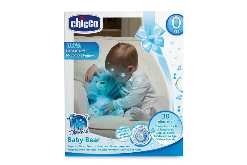 CHICCO Medvídek usínáček s projektorem a hudbou Baby Bear First Dreams modrá 0m+