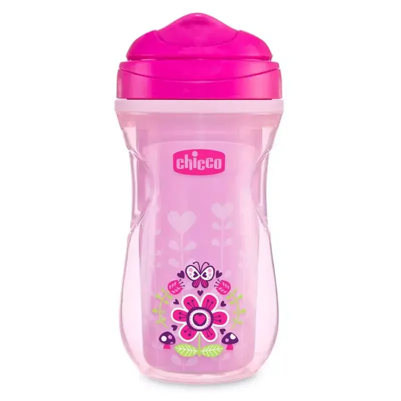 CHICCO Hrneček Active termo s tvrdým pítkem 266 ml růžový, květiny 14m+