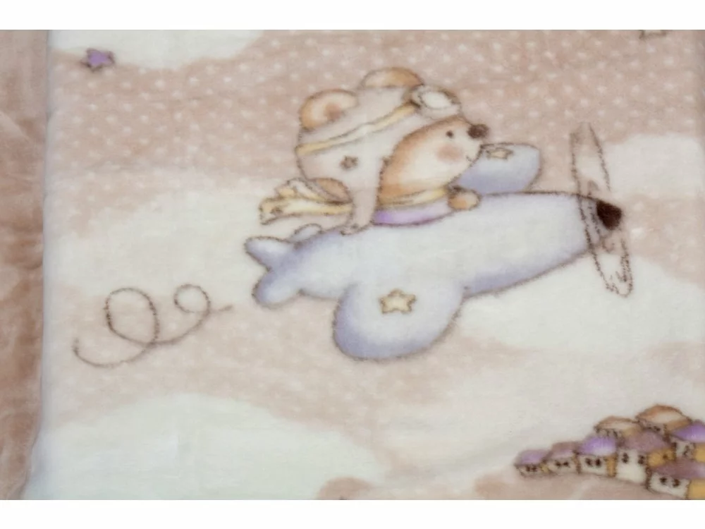 Španělská deka 6378 béžová medvídek v letadle