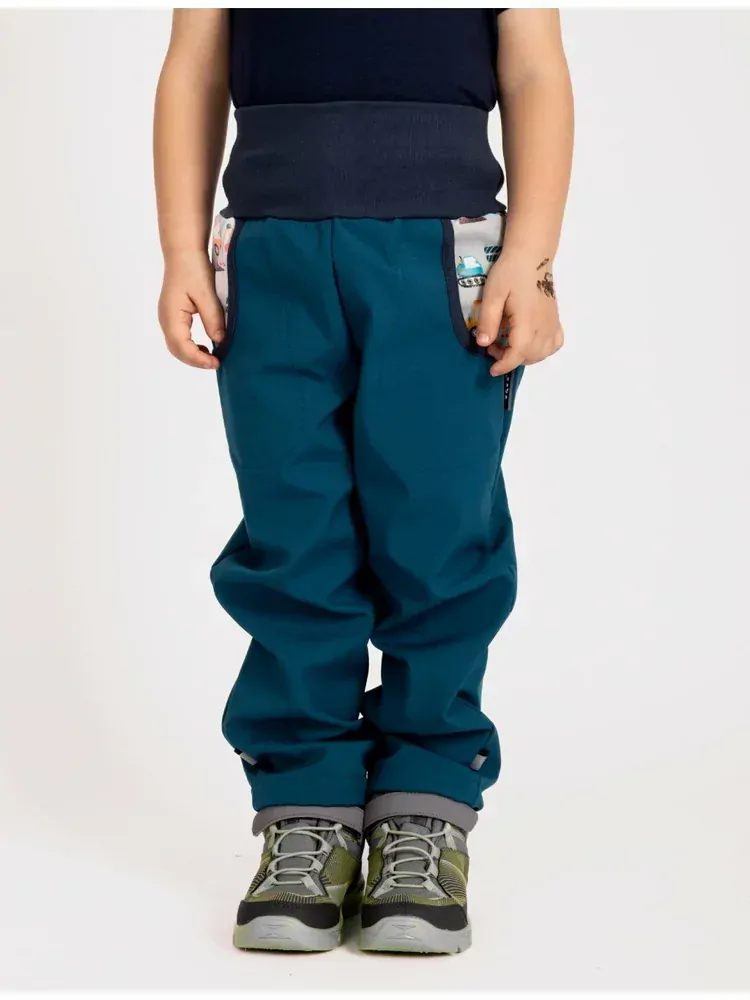 Dětské softshellové kalhoty Unuo s fleecem Basic kobaltová Bagry velikost 98/104