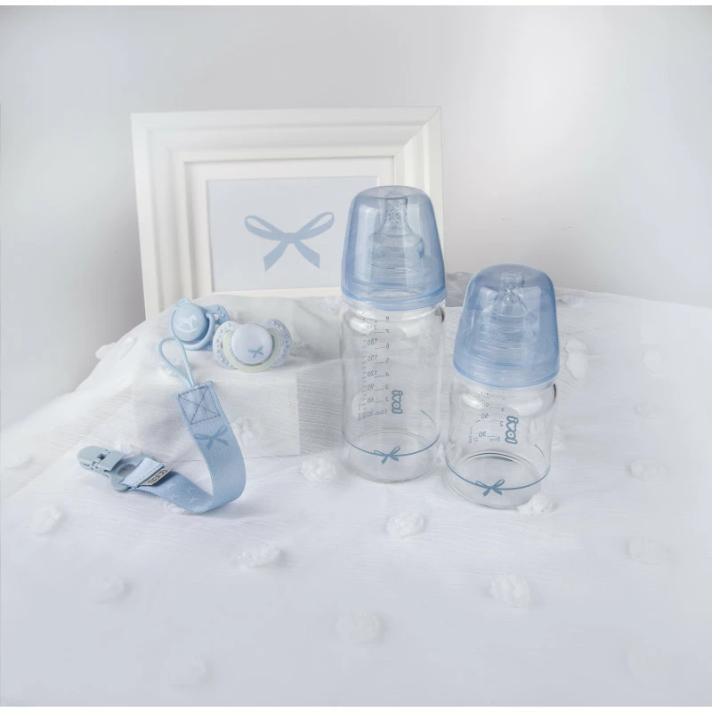 LOVI Lahev skleněná 250ml BABY SHOWER modrá