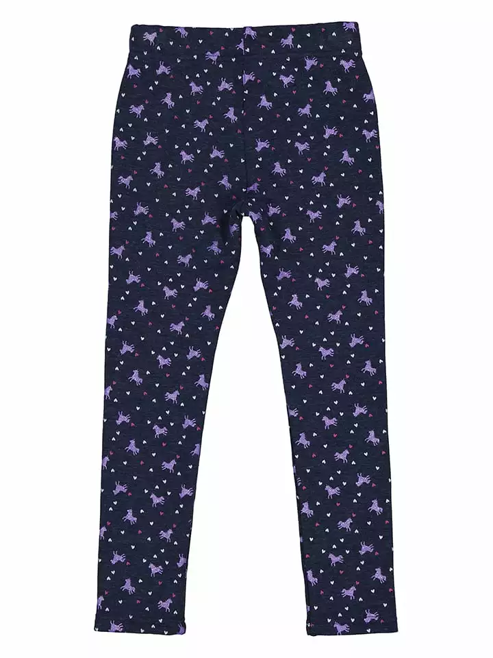 Dívčí zateplené legíny Topo in Fashion tmavě modré  se srdíčky a koníky