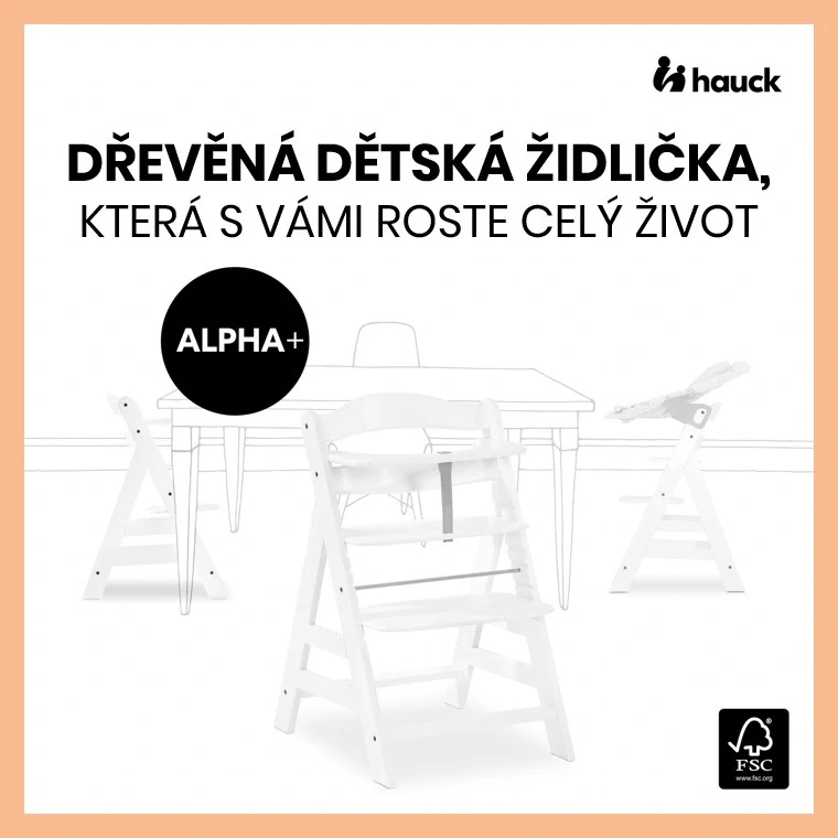 Hauck Alpha+ set 2v1 dřevěná židle, white + polstrování Melange charcoal