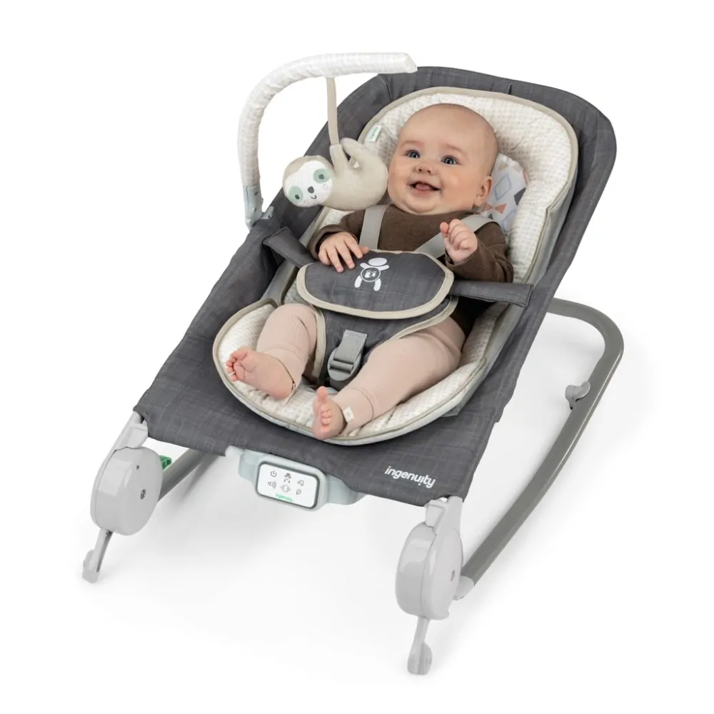 INGENUITY Lehátko masážní vibrující s melodií Happy Belly™ Rock-to-Bounce - Parker™ 0m+ do 9kg