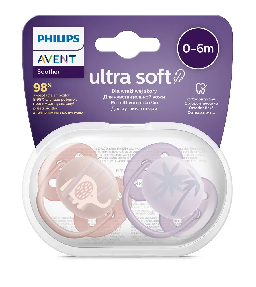 Philips AVENT Šidítko Ultrasoft Premium Zvířátko 0-6m dívka, 2 ks