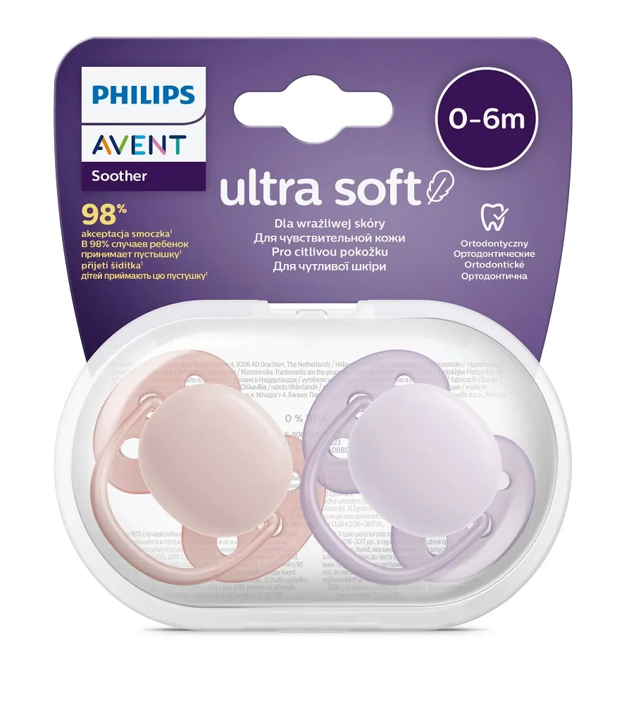 Philips AVENT Šidítko Ultrasoft Premium neutral 0-6m dívka, 2 ks