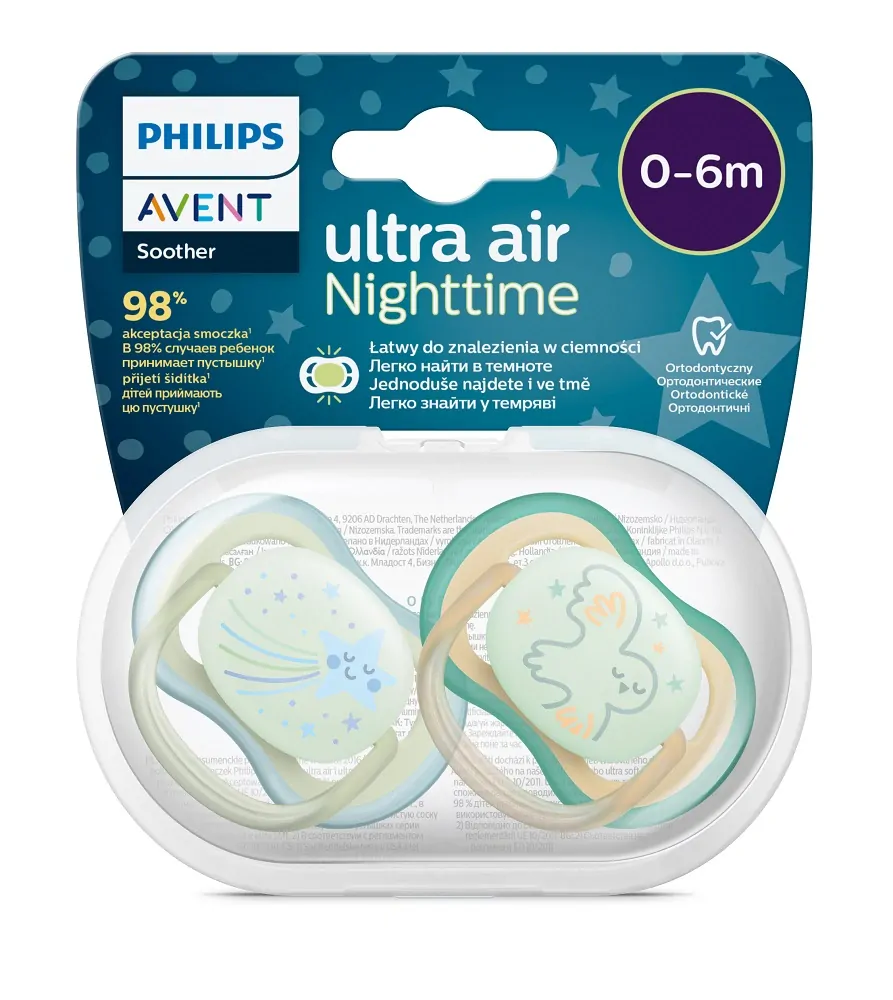 Philips AVENT Šidítko Ultra air noční 0-6m chlapec, 2ks
