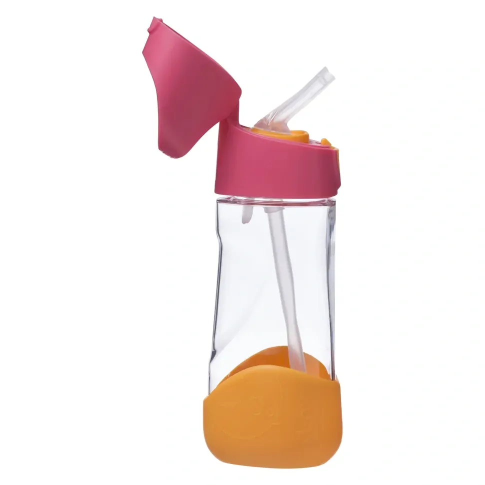 b.box Lahev na pití s brčkem 450 ml - Růžová/oranžová