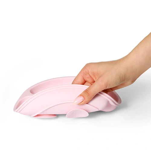 BABYONO Talíř silikonový s přísavkou - pink 6m+