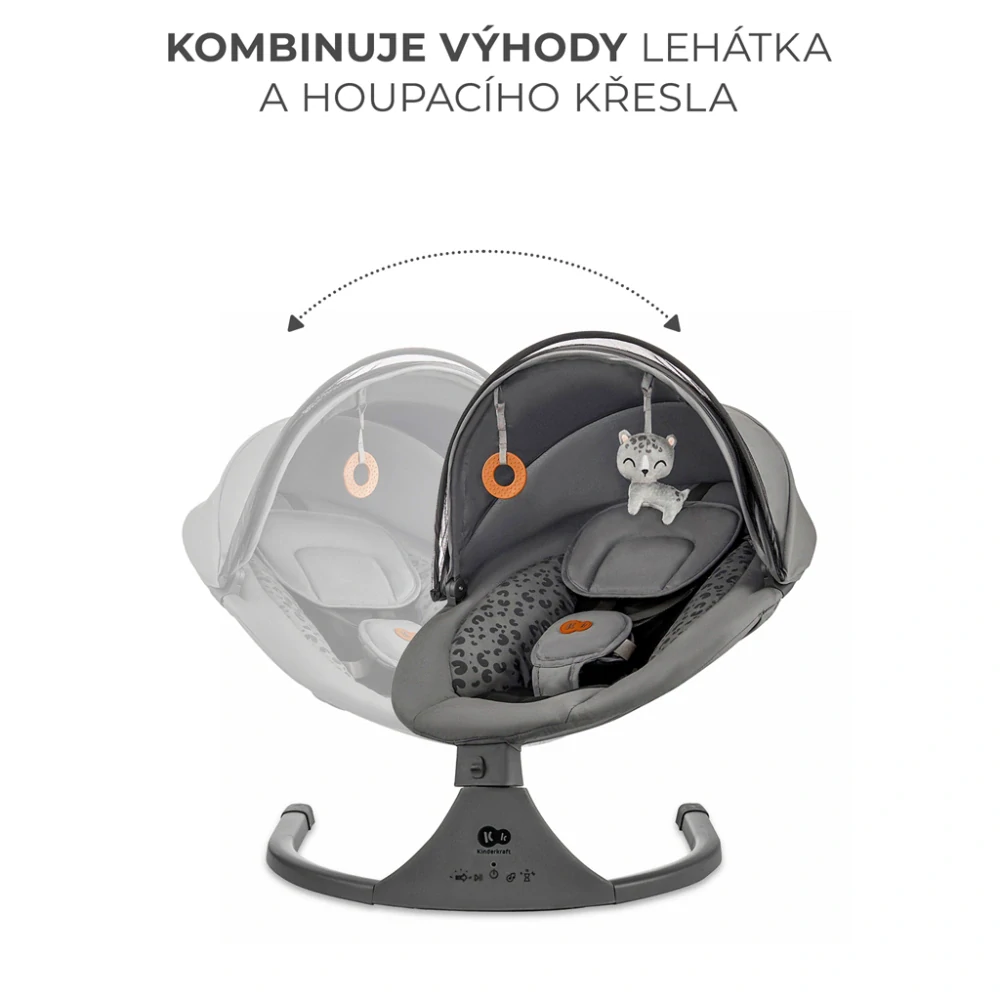 KINDERKRAFT Lehátko houpací s melodií 2v1 Lumi, do 9 kg, Premium Dark Grey