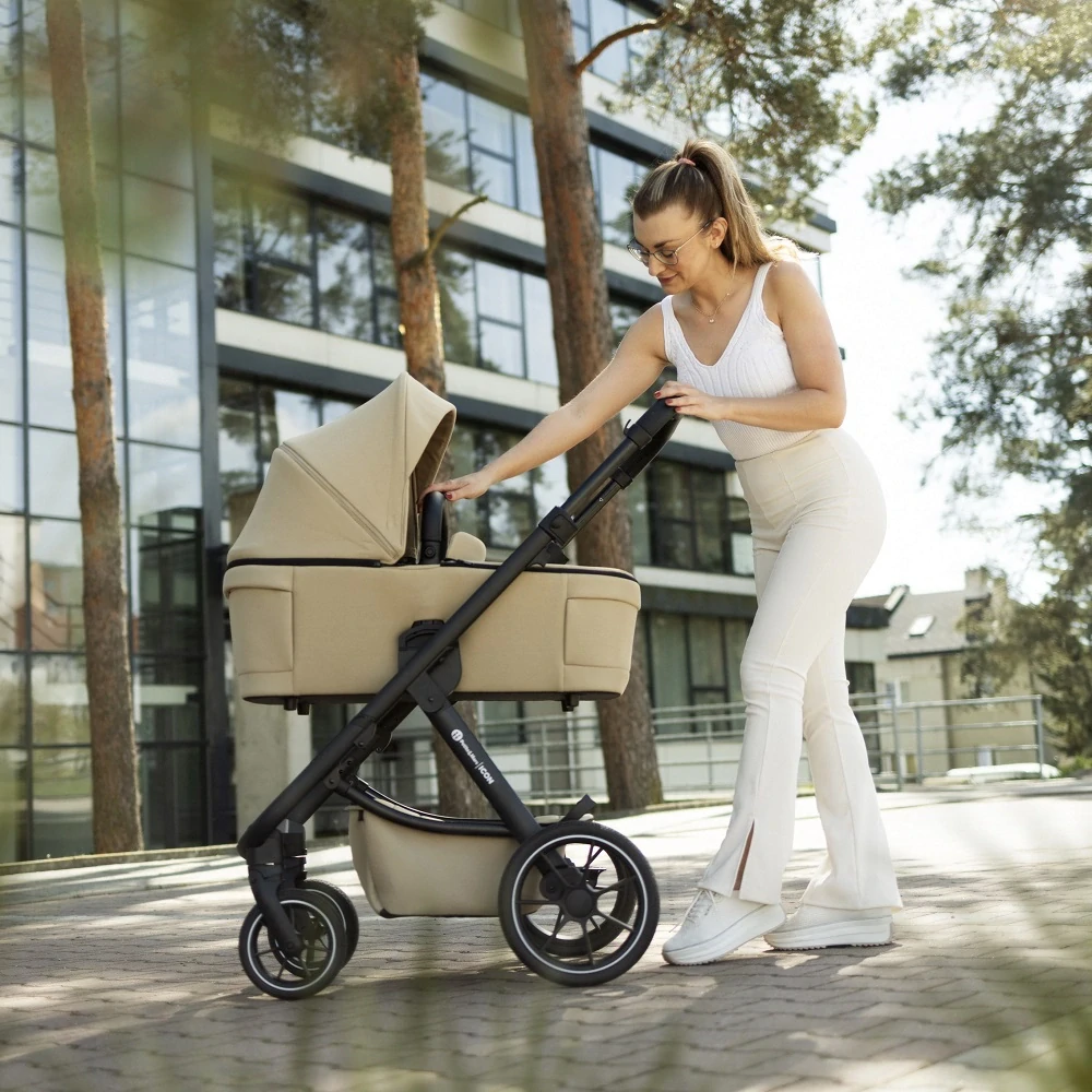 PETITE&MARS Kočárek kombinovaný ICON 2v1 Mocha Beige XXL RWS + CYBEX Aton B2 i-Size + základna