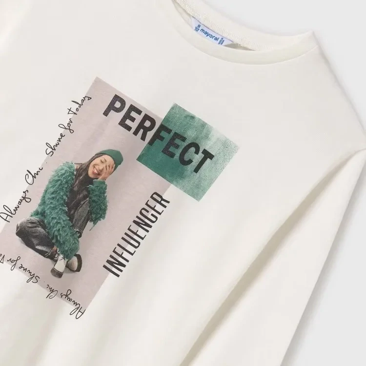 Dívčí triko Perfect Mayoral 7009-90 Krémovozelené velikost 157