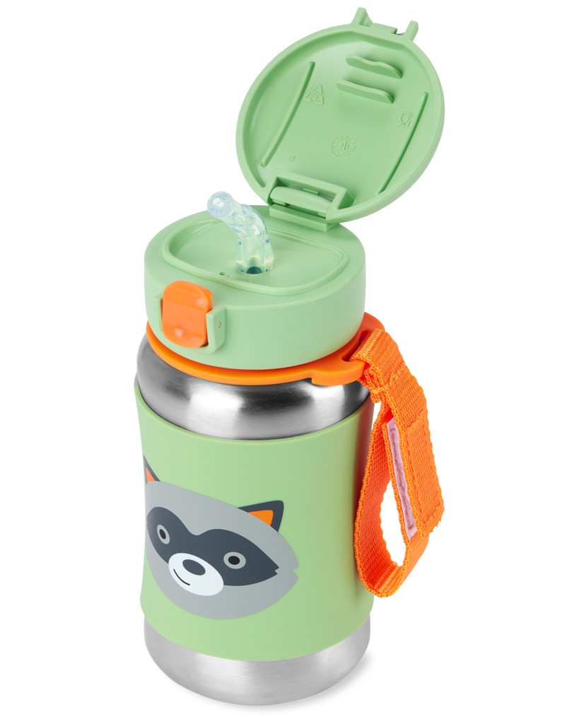 SKIP HOP Spark Style Láhev s brčkem na vodu nerez Medvídek mýval 12m+