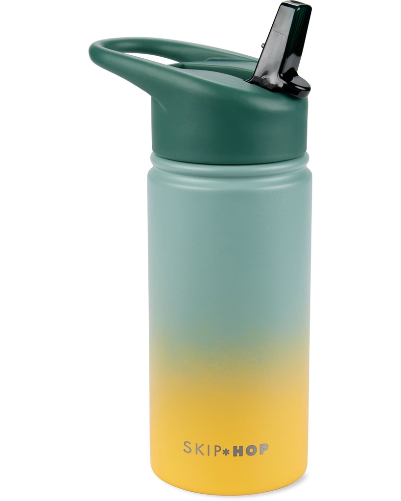 SKIP HOP Láhev s brčkem nerezová Wander - ombré green, 450ml