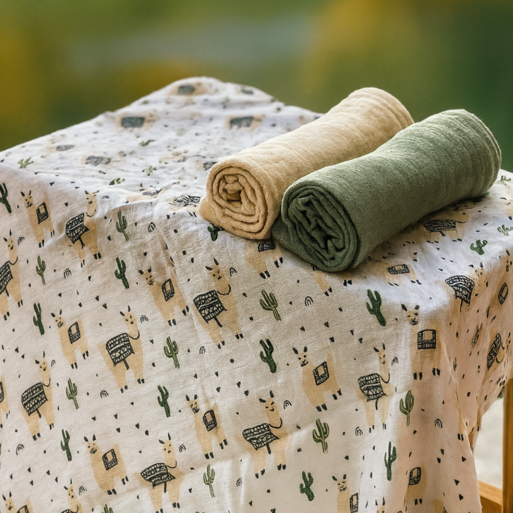 PETITE&MARS Sada plen bambusová mušelínová 3ks Moussy Llama Vibes  68 x 68 cm