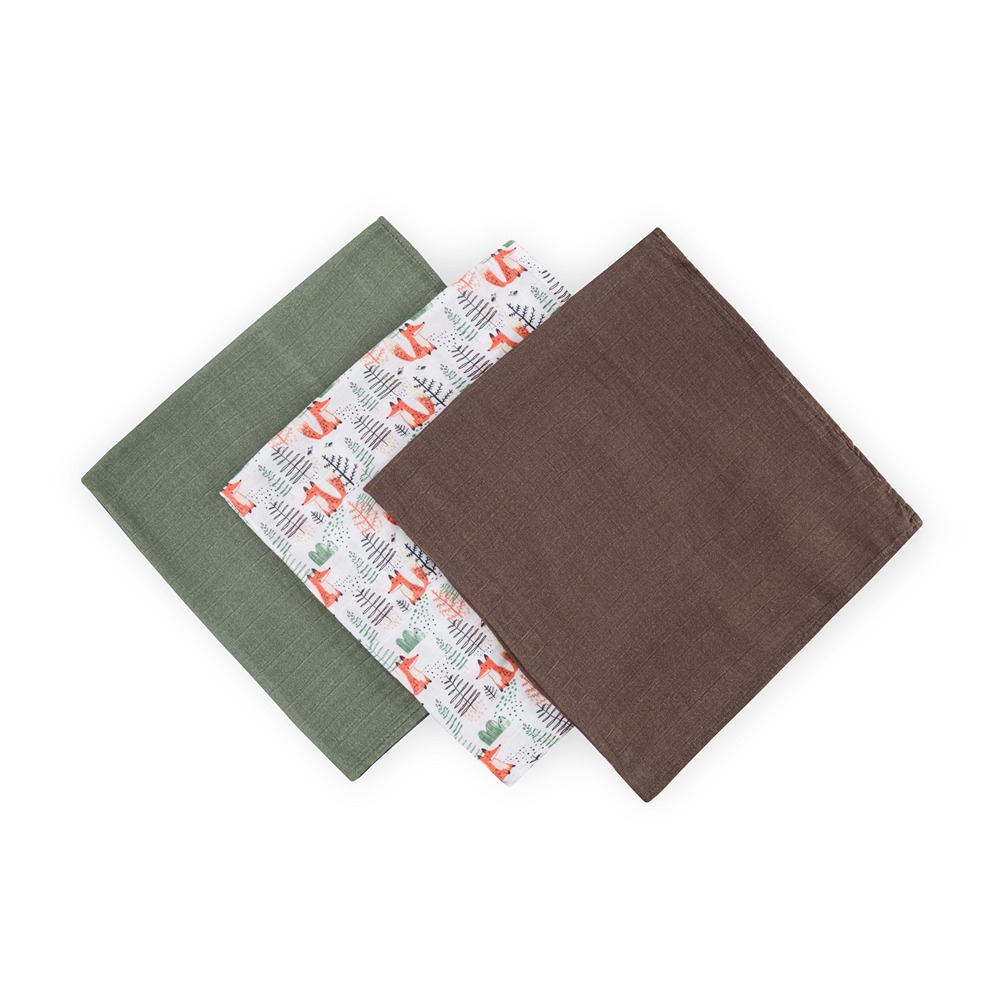 PETITE&MARS Sada plen bambusová mušelínová 3ks Moussy Forest Fox  68 x 68 cm