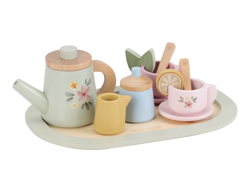 Little Dutch Čajový set dřevěný s květinovým potiskem