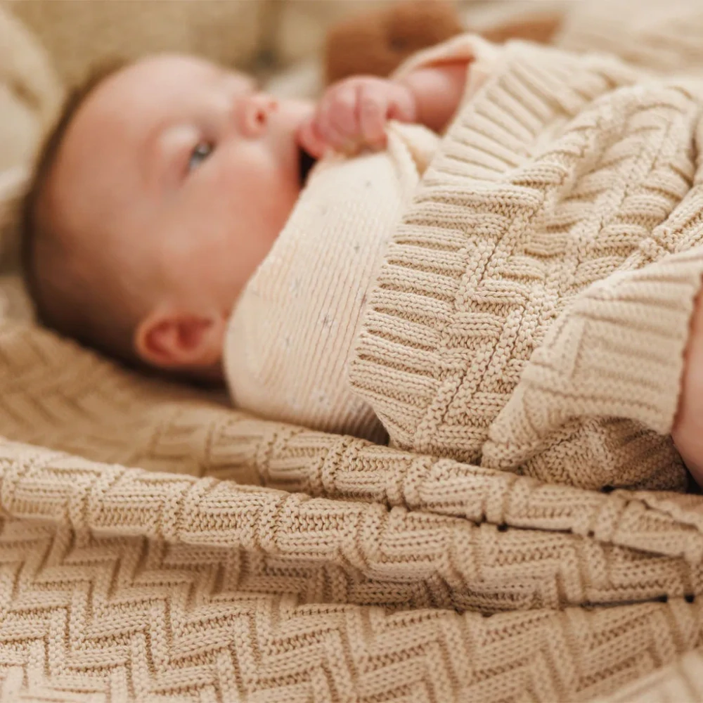 BABYONO Deka z organické bavlny pletená 75 x 100 cm beige 0m+