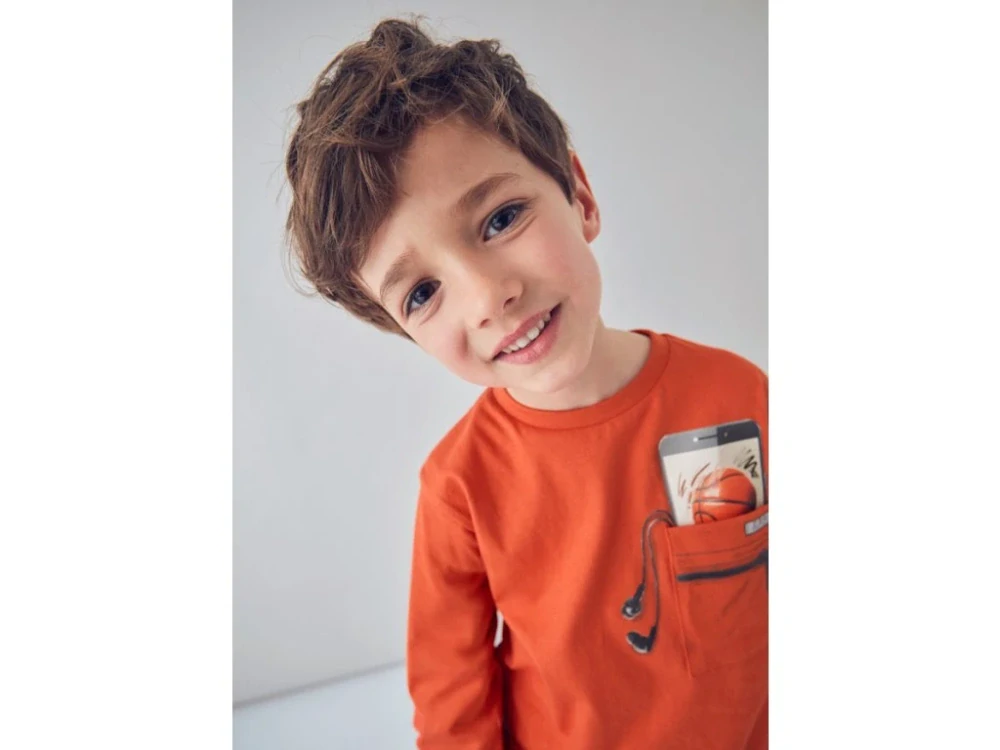 Chlapecké triko dlouhý rukáv Mayoral  s telefonem s kapse 4078-88 oranžové velikost 122