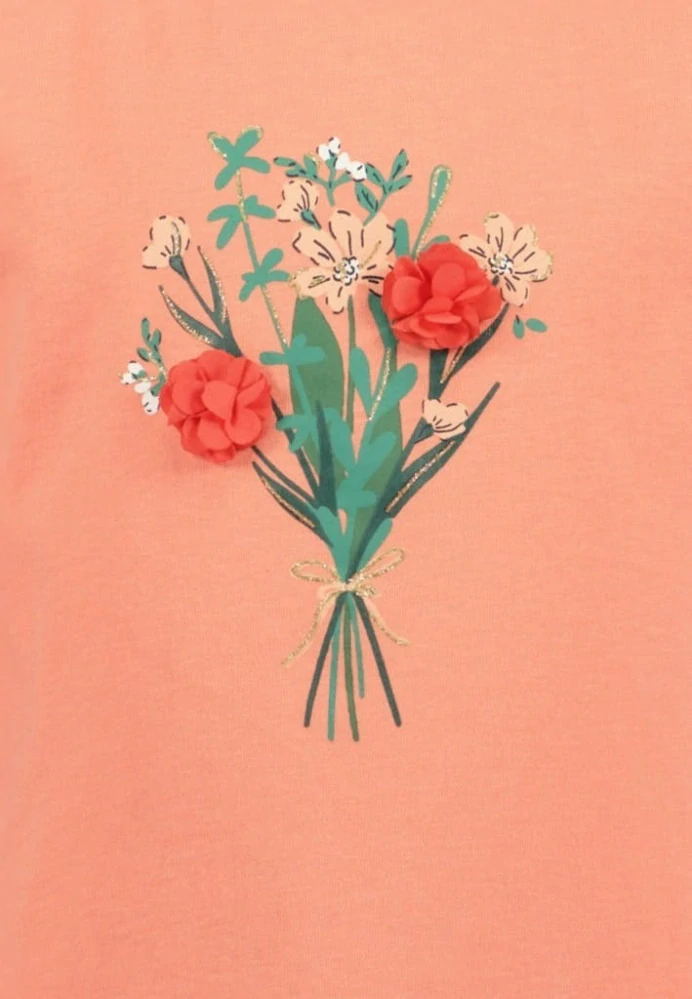 Dívčí triko Blue Seven  750779 oranžové  s  3D květinkami velikost 92